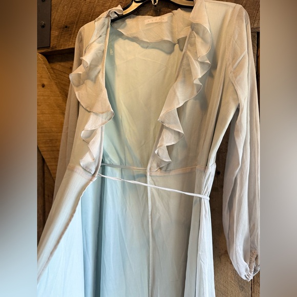 Elegant Light Mint Green Ruffle Wrap Dress - Picture 4 of 6